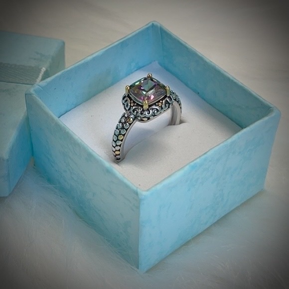 Sterling Silver Celtic Rainbow Topaz Cushion CZ - Picture 8 of 9